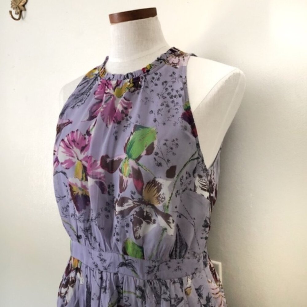 Anthropologie floral high neck dress purple